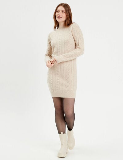 Robe pull ajustée torsades sable femme