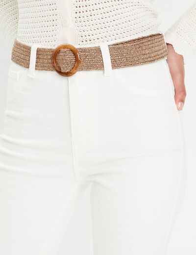 Jeans flare ceinturé ecru femme