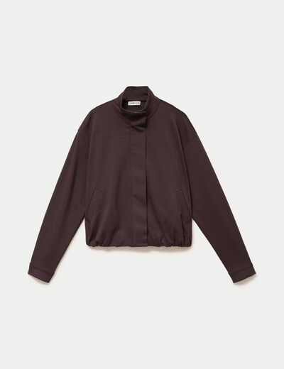 Veste cropped bas resserr&eacute; marron fonc&eacute; femme