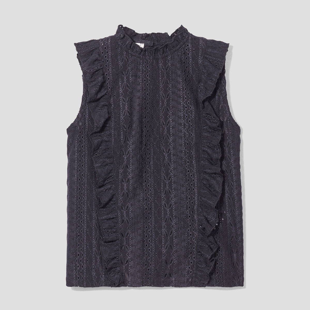 Blouse brodée avec volants noir femme