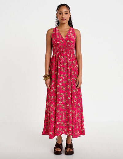 Robe longue &eacute;vas&eacute;e effet satin&eacute;e rose femme