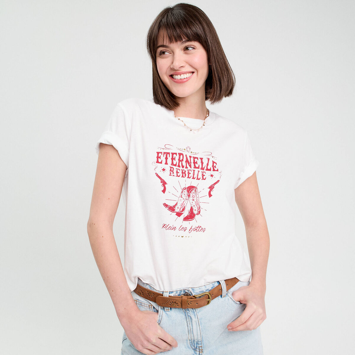 T-shirt manches courtes blanc femme
