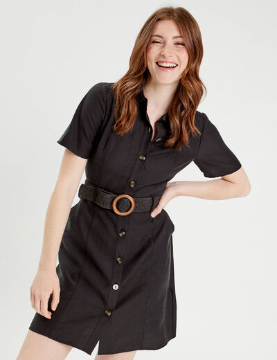 Robe trapèze ceinturée noir femme