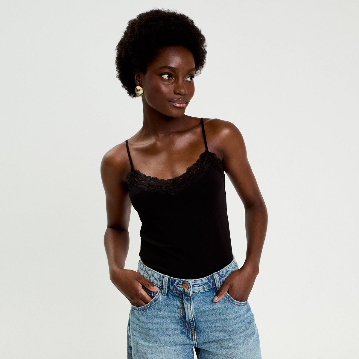 Haut Noir Manches 3/4 Dentelle Dos Profond - Taille 14, 100% Polyester, Select, Occasion Très Bon état