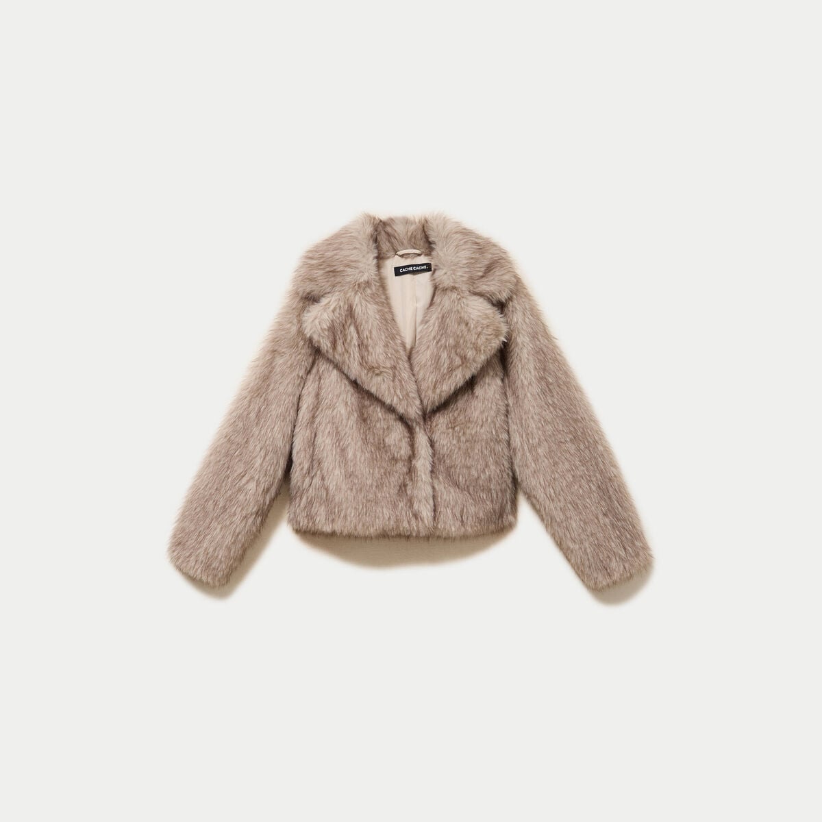 Manteau fausse fourrure taupe femme