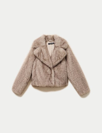 Manteau fausse fourrure taupe femme