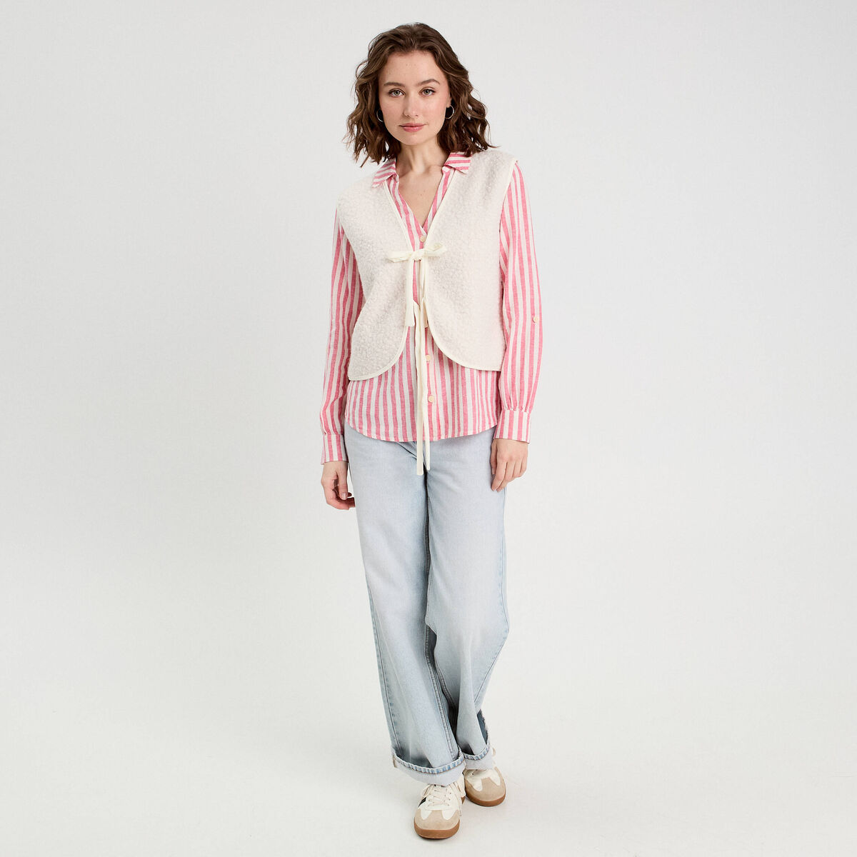 Chemise manches longues contenant du lin rouge femme