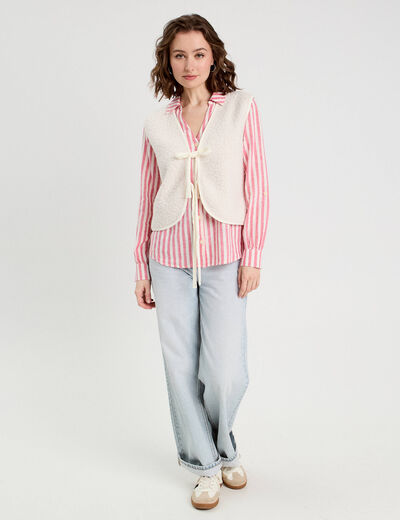 Chemise manches longues contenant du lin rouge femme