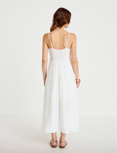 Robe longue &eacute;vas&eacute;e &agrave; fines bretelles ecru femme