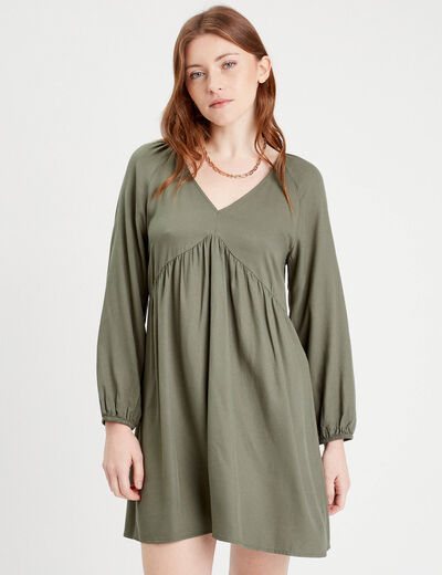 Robe évasée manches longues vert kaki femme