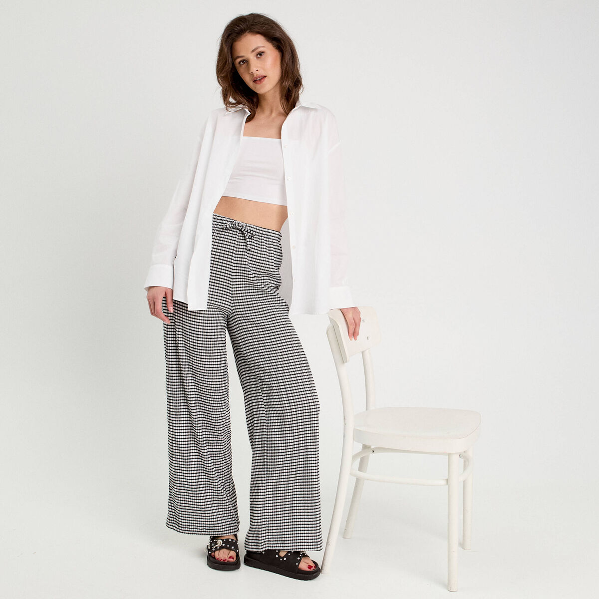 Pantalon large fluide noir femme