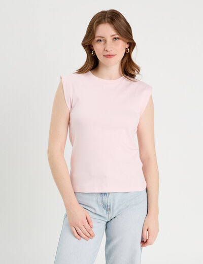 T-shirt col rond sans manches rose clair femme