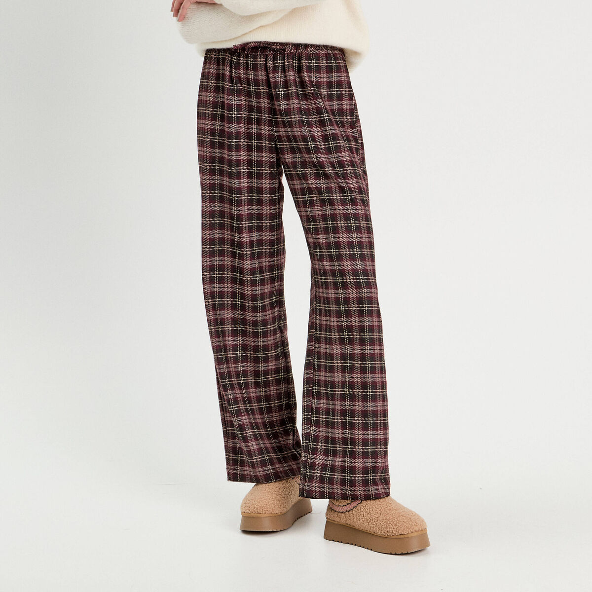 Pantalon large bordeaux femme