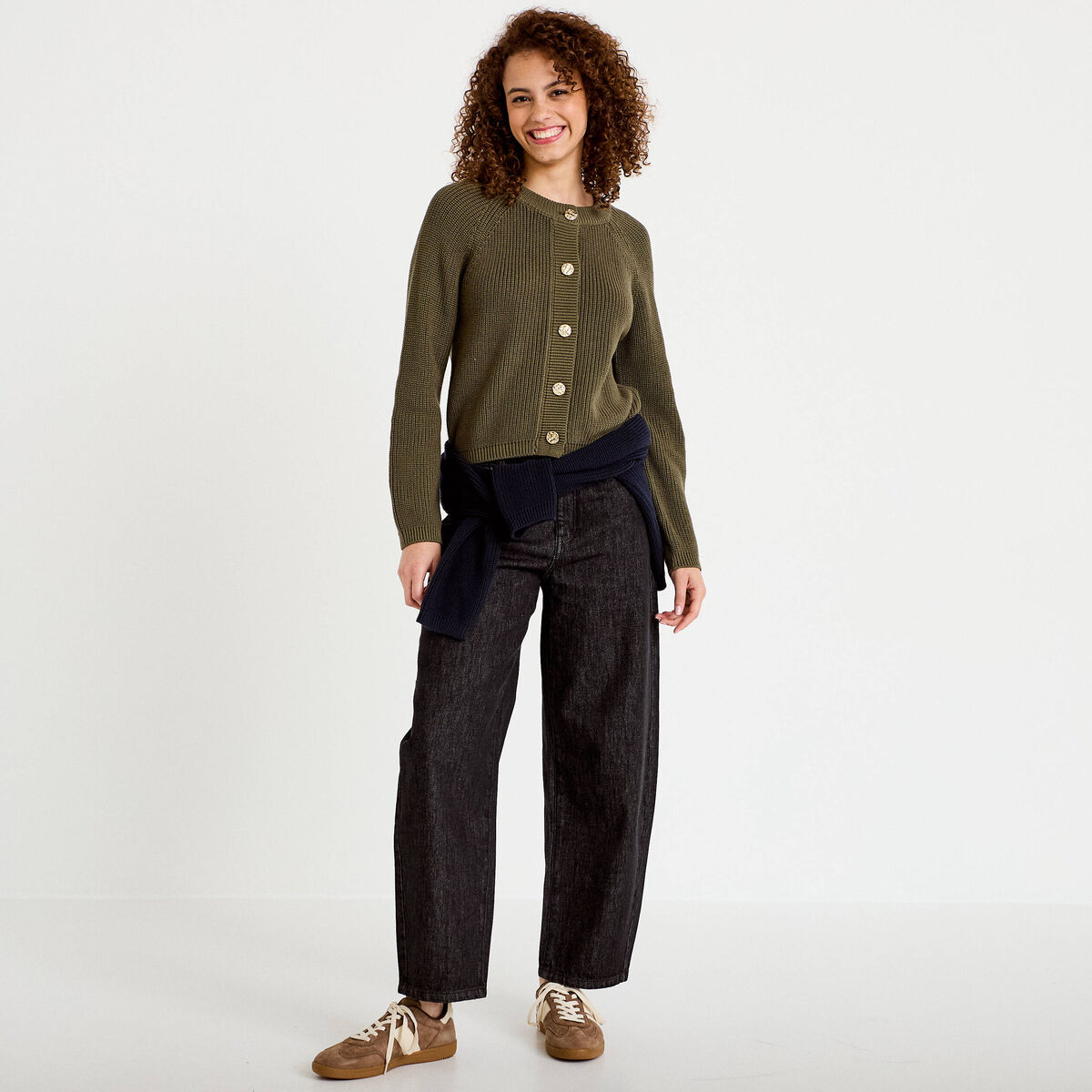 Gilet manches longues vert kaki femme