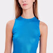 Débardeur cropped côtelé bleu femme