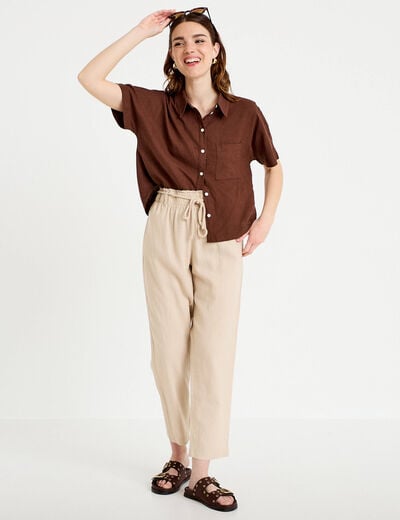 Pantalon droit 7/8&egrave;me taille haute sable femme