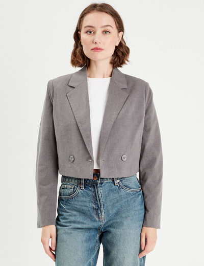 Veste blazer droite courte gris foncé femme