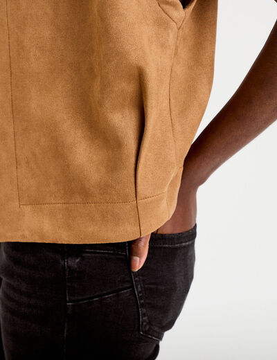 Veste sans manches col rond marron fonc&eacute; femme
