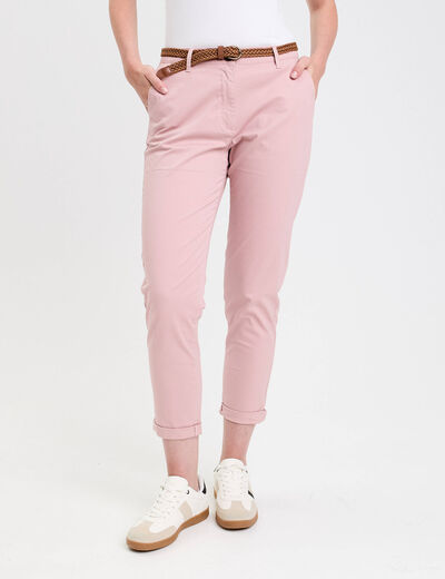 Pantalon chino 7/8ème rose pastel femme