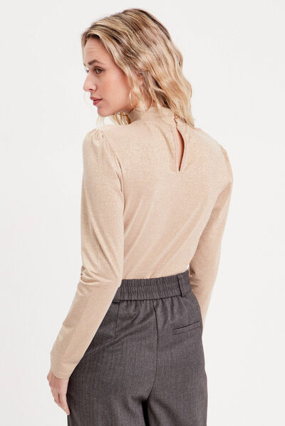 T-shirt col montant beige femme