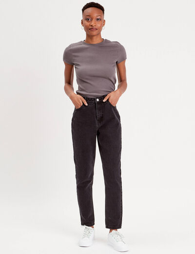 T-shirt manches courtes côtelé gris foncé femme