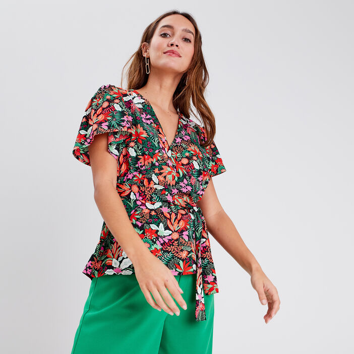 Blouse manches courtes noir femme