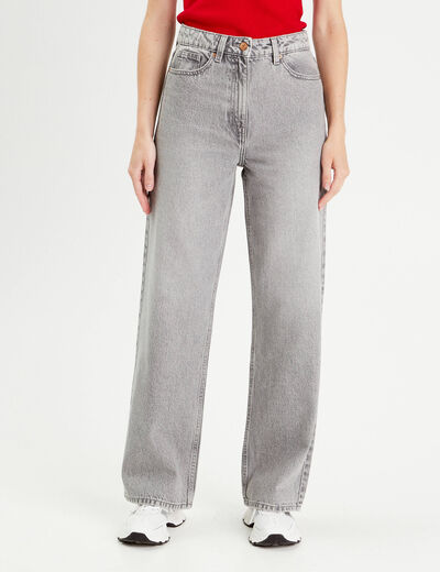Jeans wide leg taille haute denim gris femme