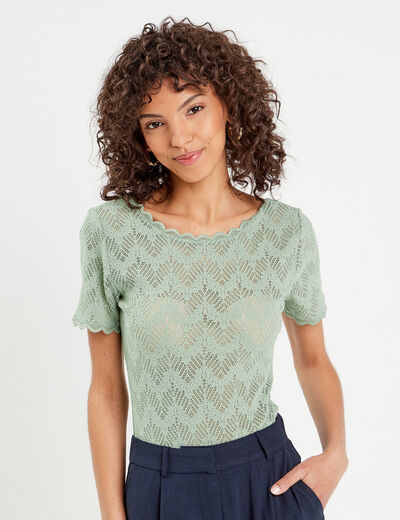 Body manches courtes dentelle vert olive femme