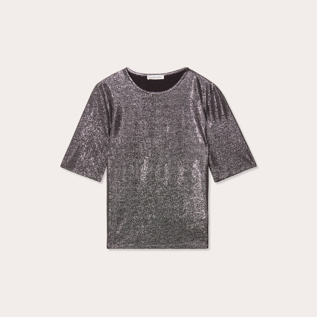 T-shirt paillettes gris argent femme