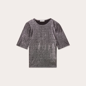 T-shirt paillettes gris argent femme
