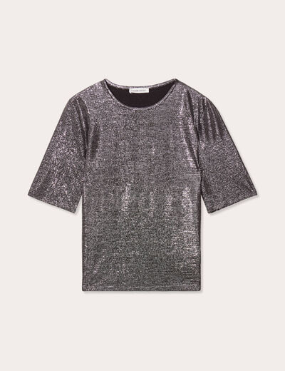 T-shirt paillettes gris argent femme