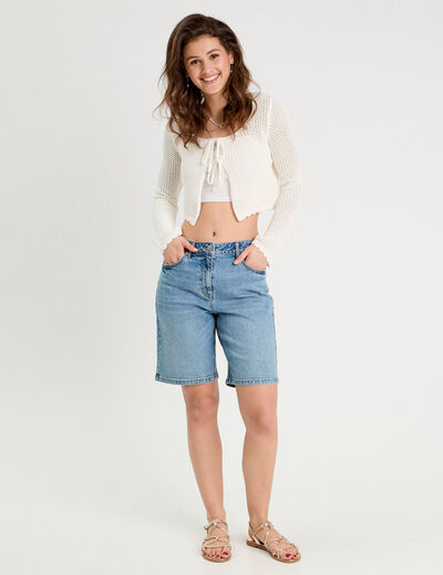 Gilet noué court ecru femme