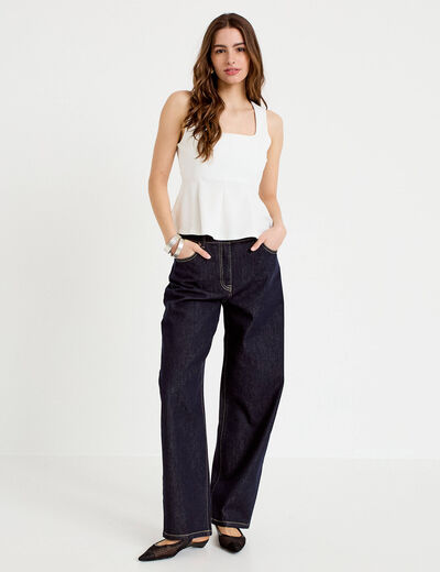 Top cintr&eacute; col carr&eacute; sans manches ecru femme
