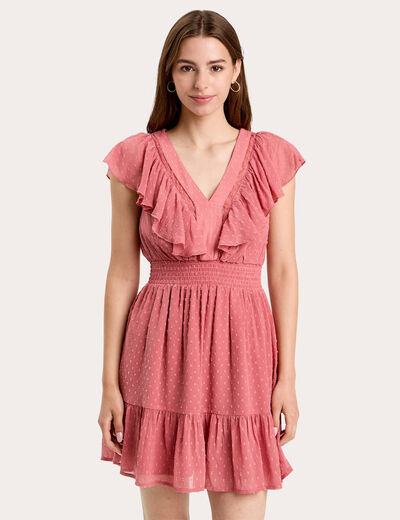 Robe évasée plumetis vieux rose femme