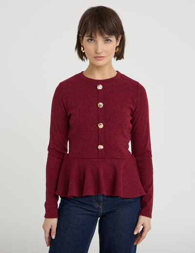 Pull p&eacute;plum avec boutons rouge fonc&eacute; femme