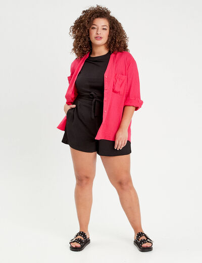Chemise manches 3/4 contenant du lin rose vif femme