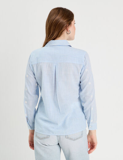 Chemise brodée manches longues blanc femme