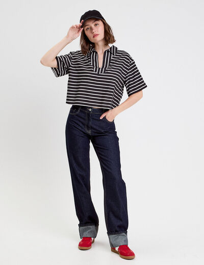 Blouse col V manches courtes noir femme