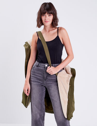 Parka droite avec capuche vert kaki femme