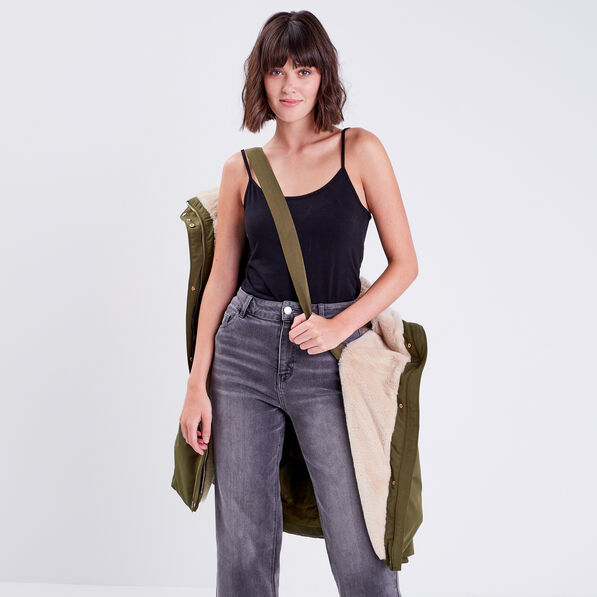 parka droite avec capuche vert kaki femme Parka droite avec capuche vert kaki femme