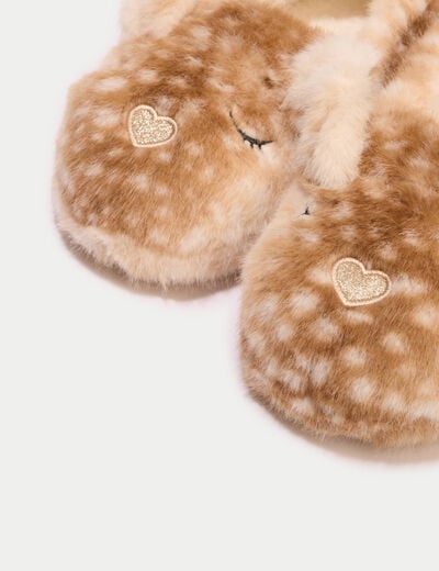 Chaussons en fausse fourrure sable femme