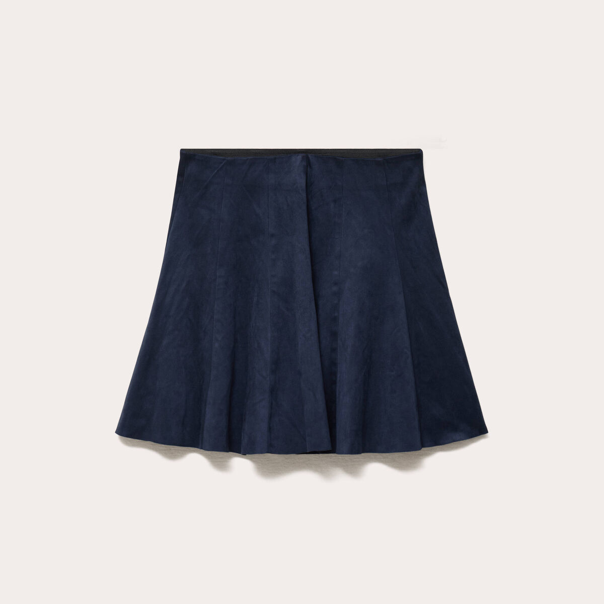 Jupe courte &eacute;vas&eacute;e aspect daim bleu marine femme