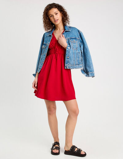 Robe évasée fluide élastiquée rouge femme