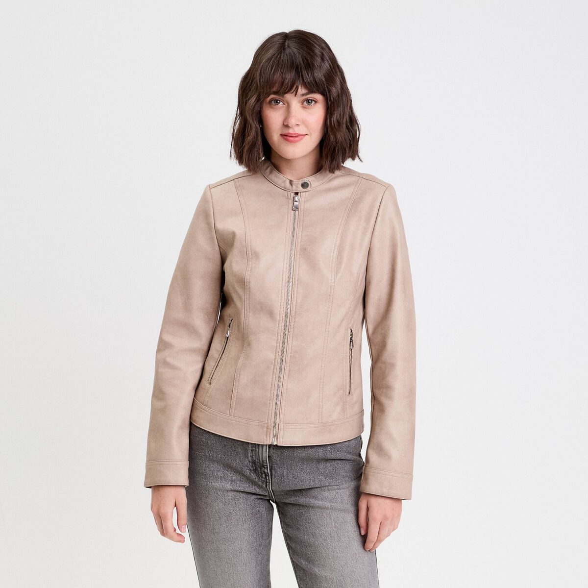 Veste droite zipp&eacute;e sable femme