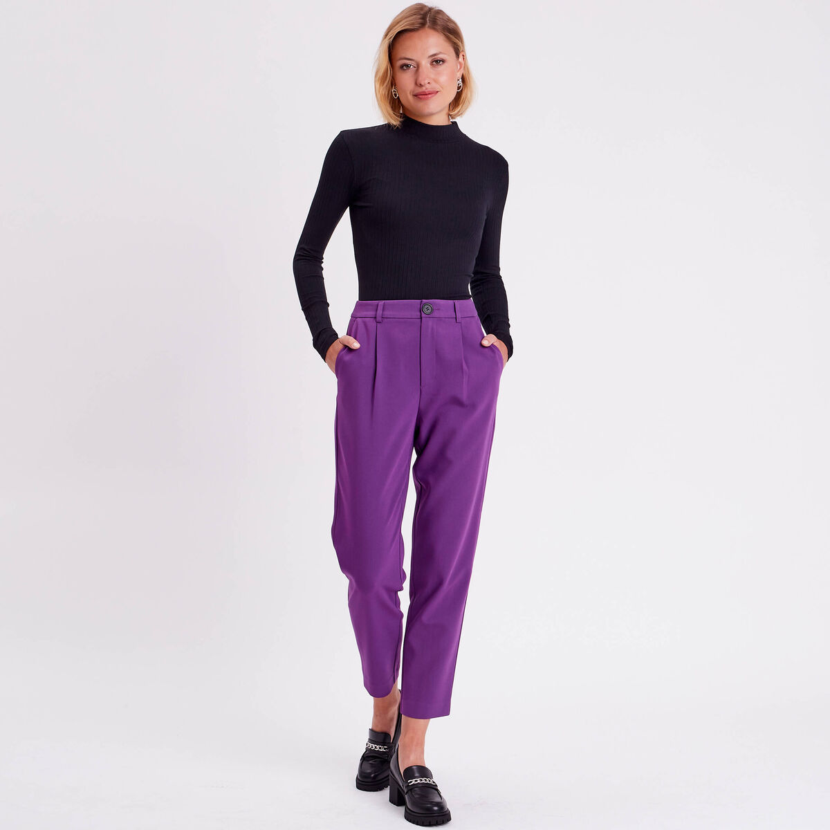 Pantalon city carotte violet foncé femme