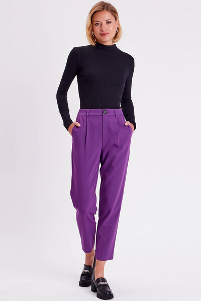 Pantalon city carotte violet foncé femme