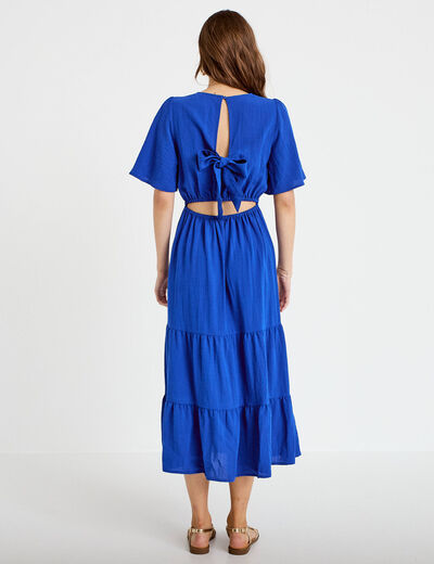 Robe &eacute;vas&eacute;e col v bleu electrique femme