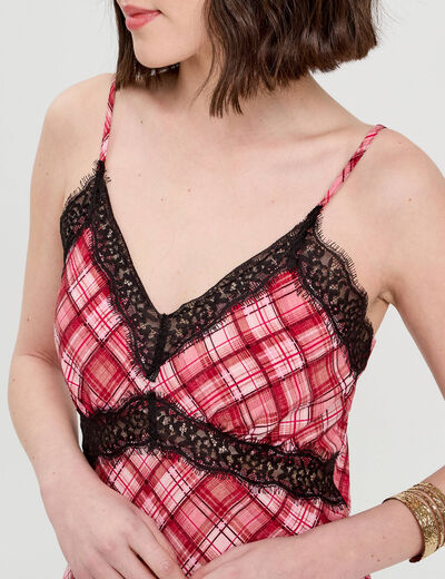 Robe longue droite bretelles rouge femme