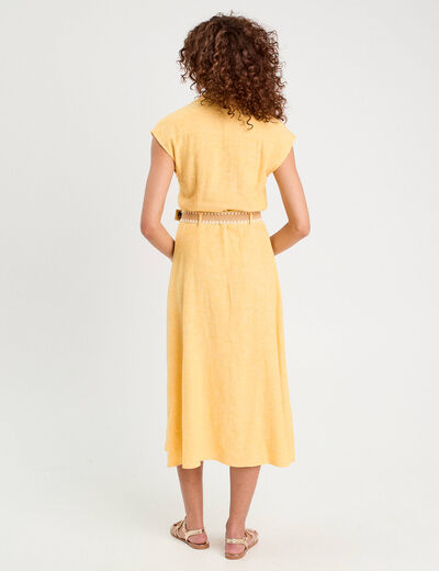 Robe chemise midi contenant du lin jaune femme