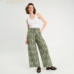 Pantalon large taille haute vert kaki femme